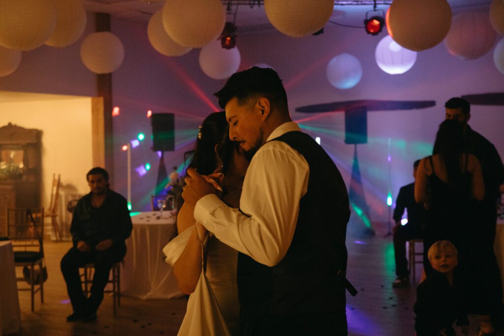 Bride and Groom on the dance floor at their 12 hour photography coverage wedding 